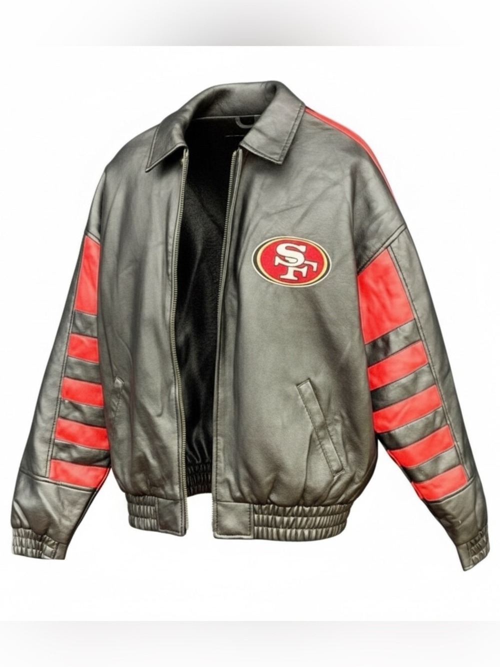 Vintage San Francisco 49ers Leather Jacket Men’s Medium NFL Black Coat